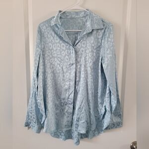 Shein Silky Pastel Blue Leopard Blouse Top